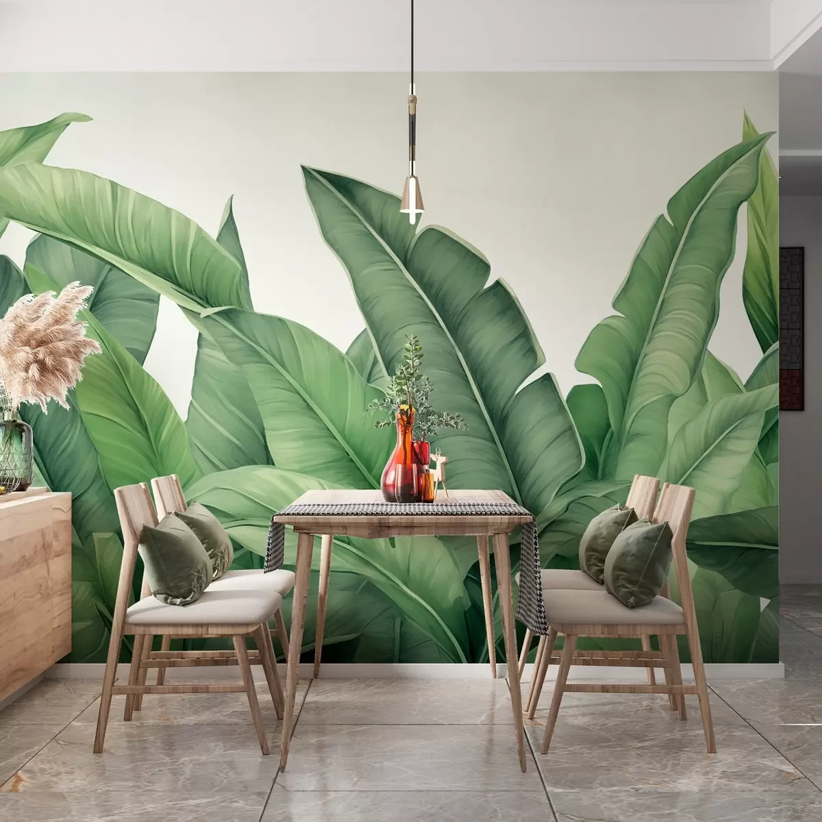murales de pared Gruesas hojas de plátano sobre fondo claro w02302