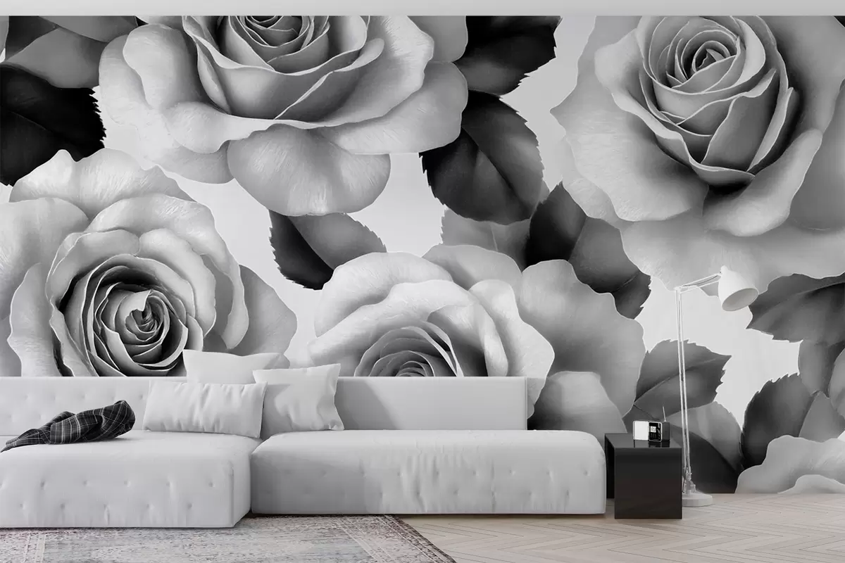 murales de pared Rosas blancas y negras w02305