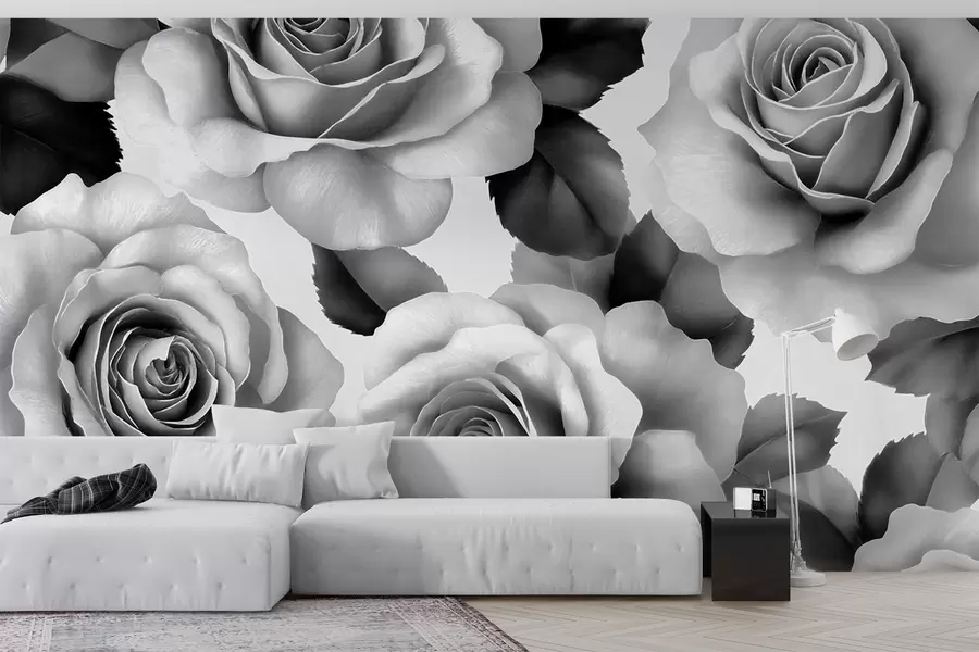 murales de pared Rosas blancas y negras w02305