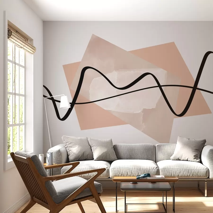 murales de pared Líneas negras y formas beige abstractas w02377