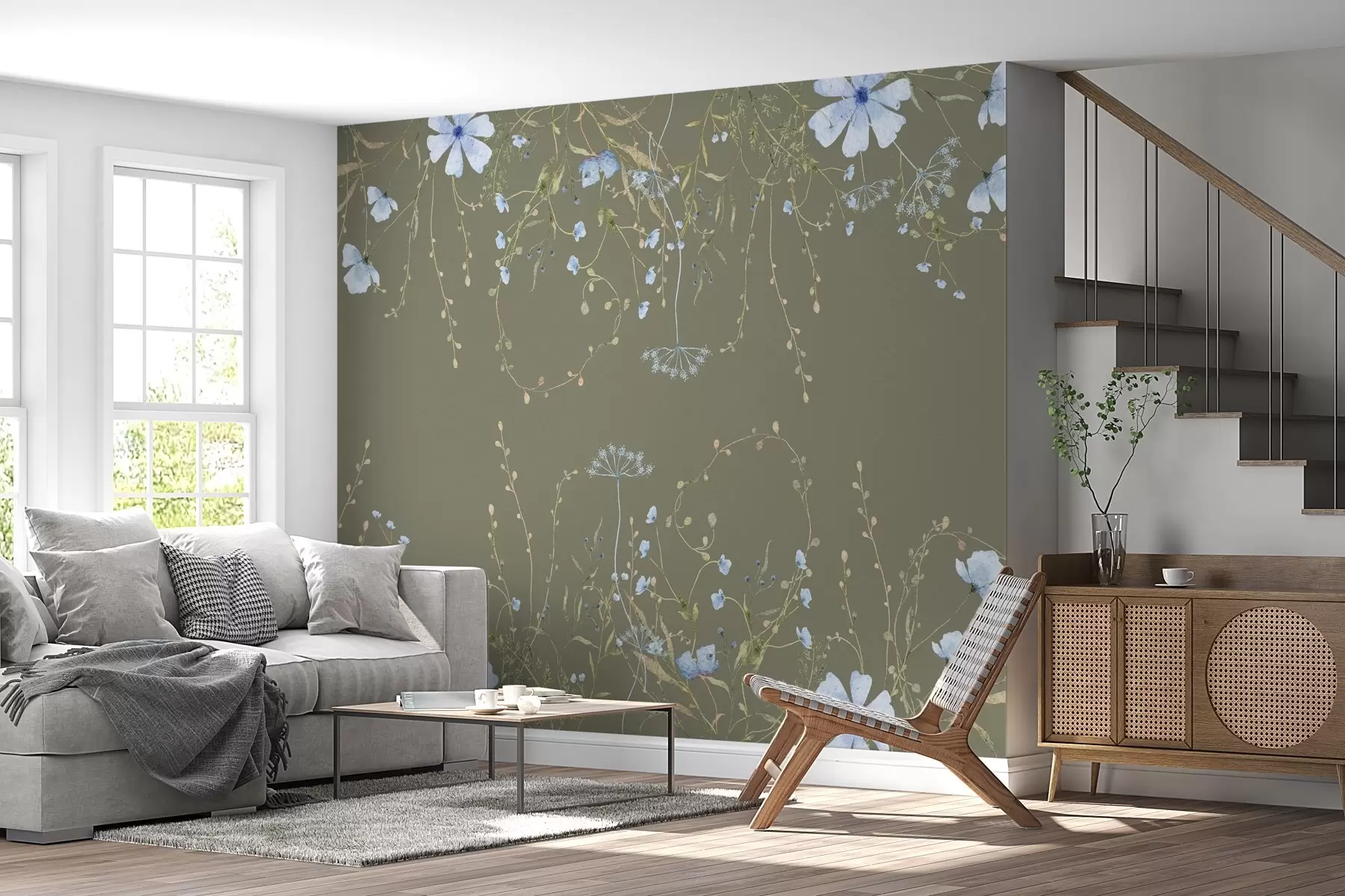 murales de pared delicadas flores silvestres sobre fondo oscuro  w02348v1