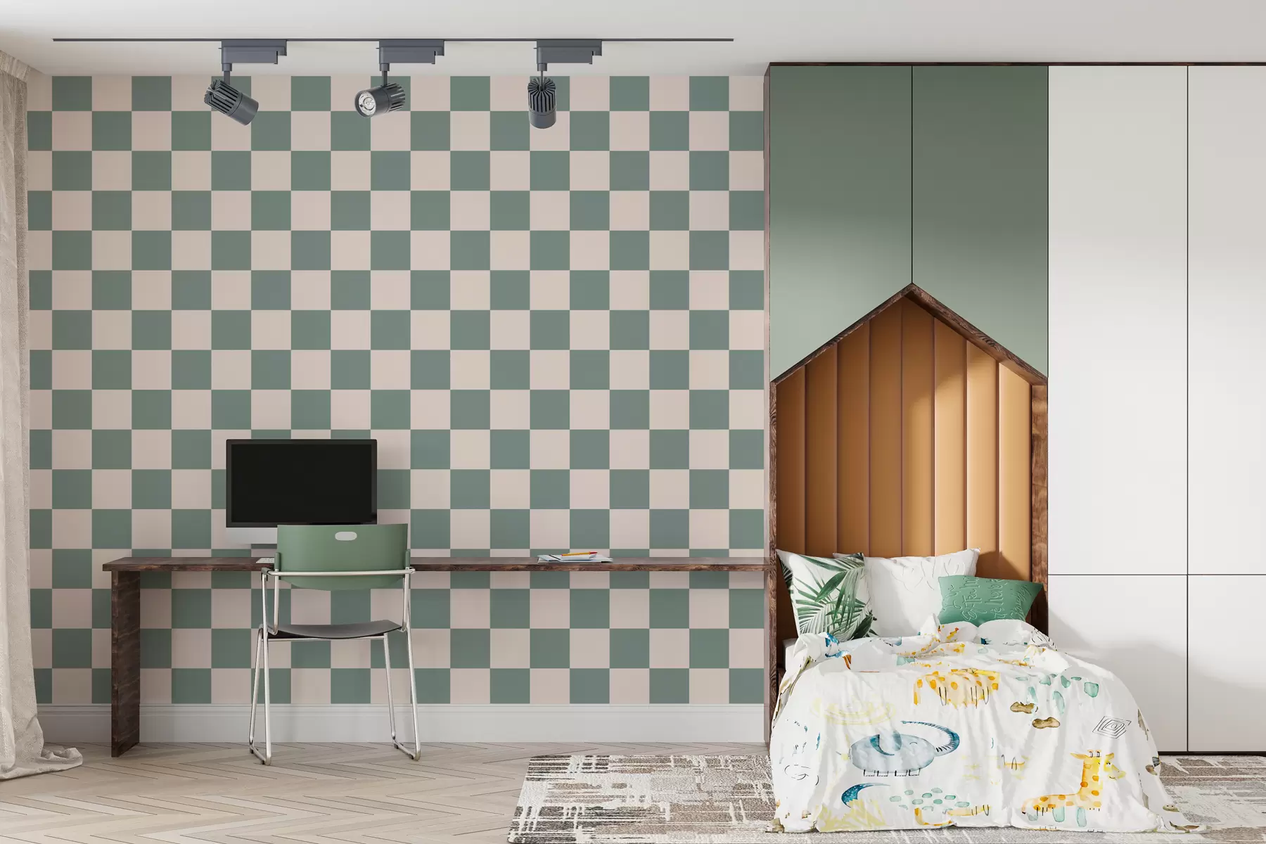 murales de pared Papel pintado geométrico en verde w01922v2