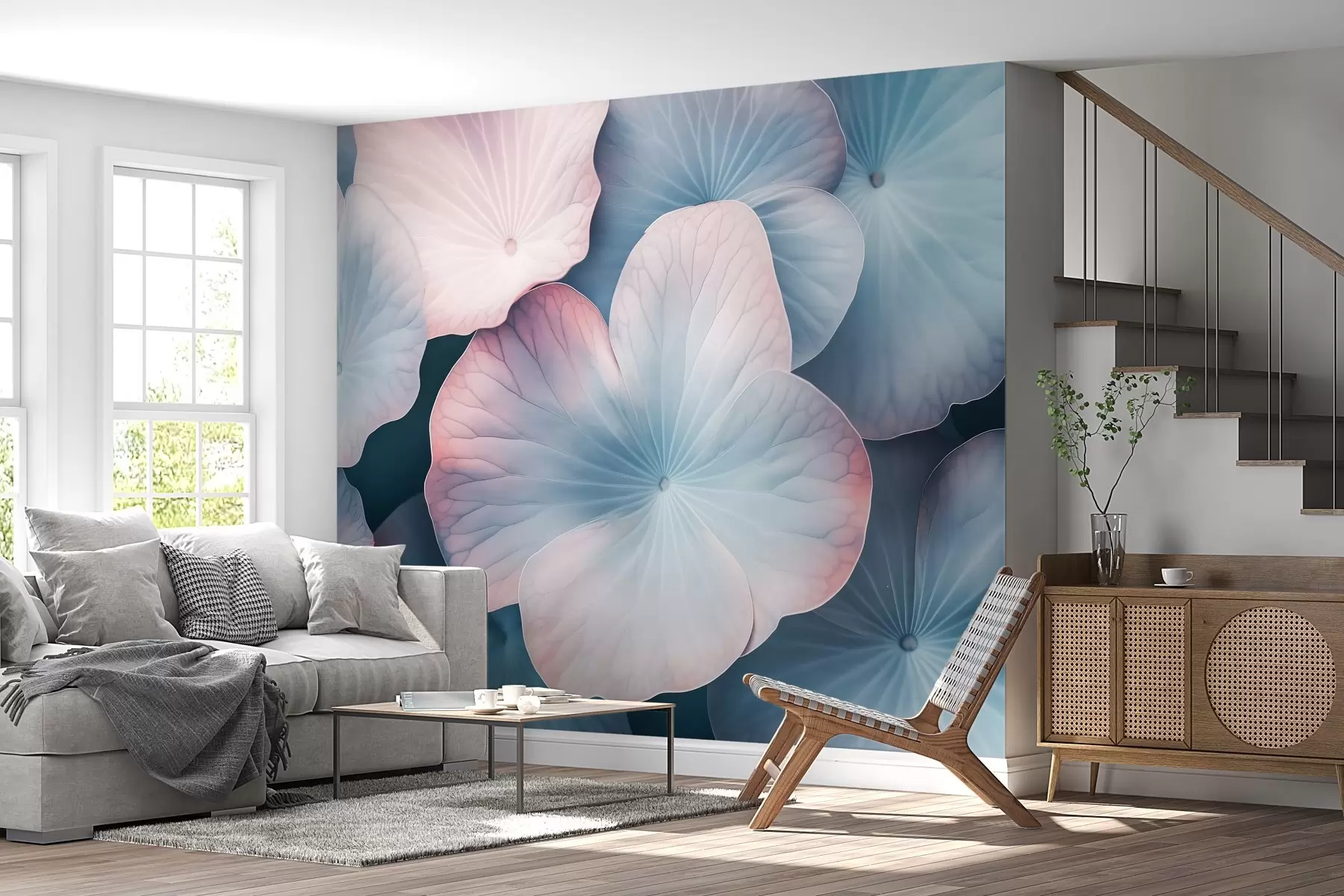 murales de pared grandes hojas de loto de delicados colores w02403