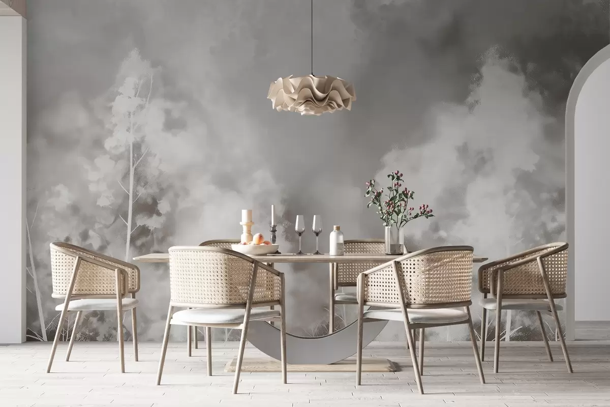 murales de pared Bosque elegante en colores pastel, efecto tiza en la pared w02412v1