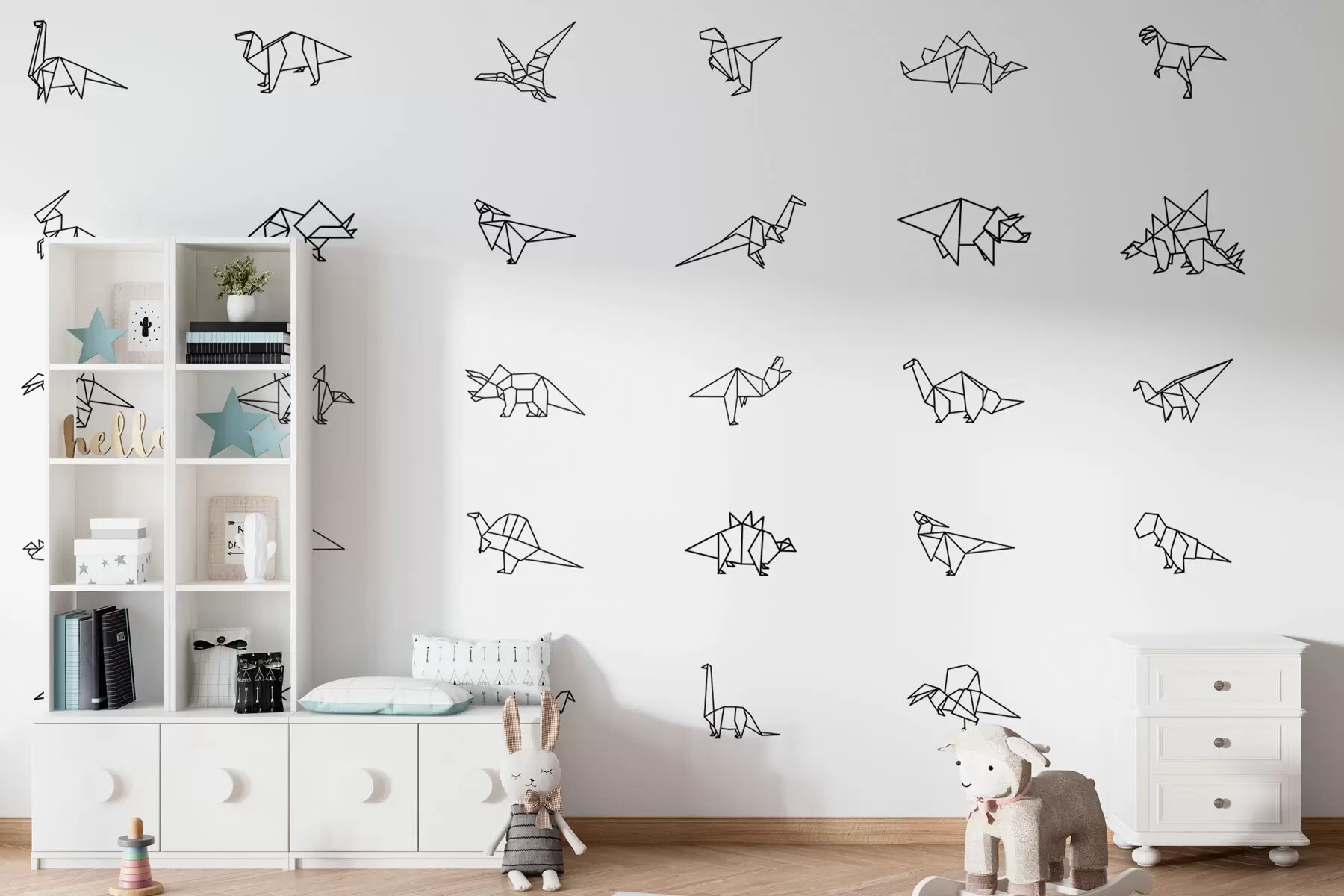 murales de pared Dinosaurios de origami w02374