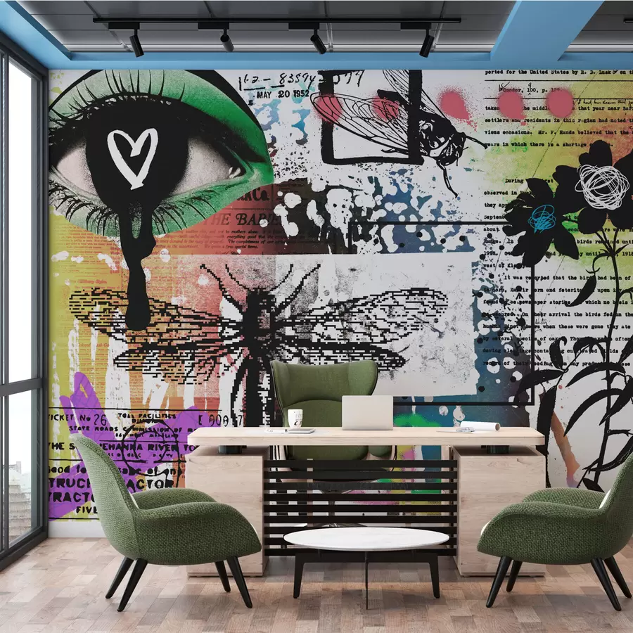 murales de pared Inscripciones estilo graffiti, flores, figuras w02255