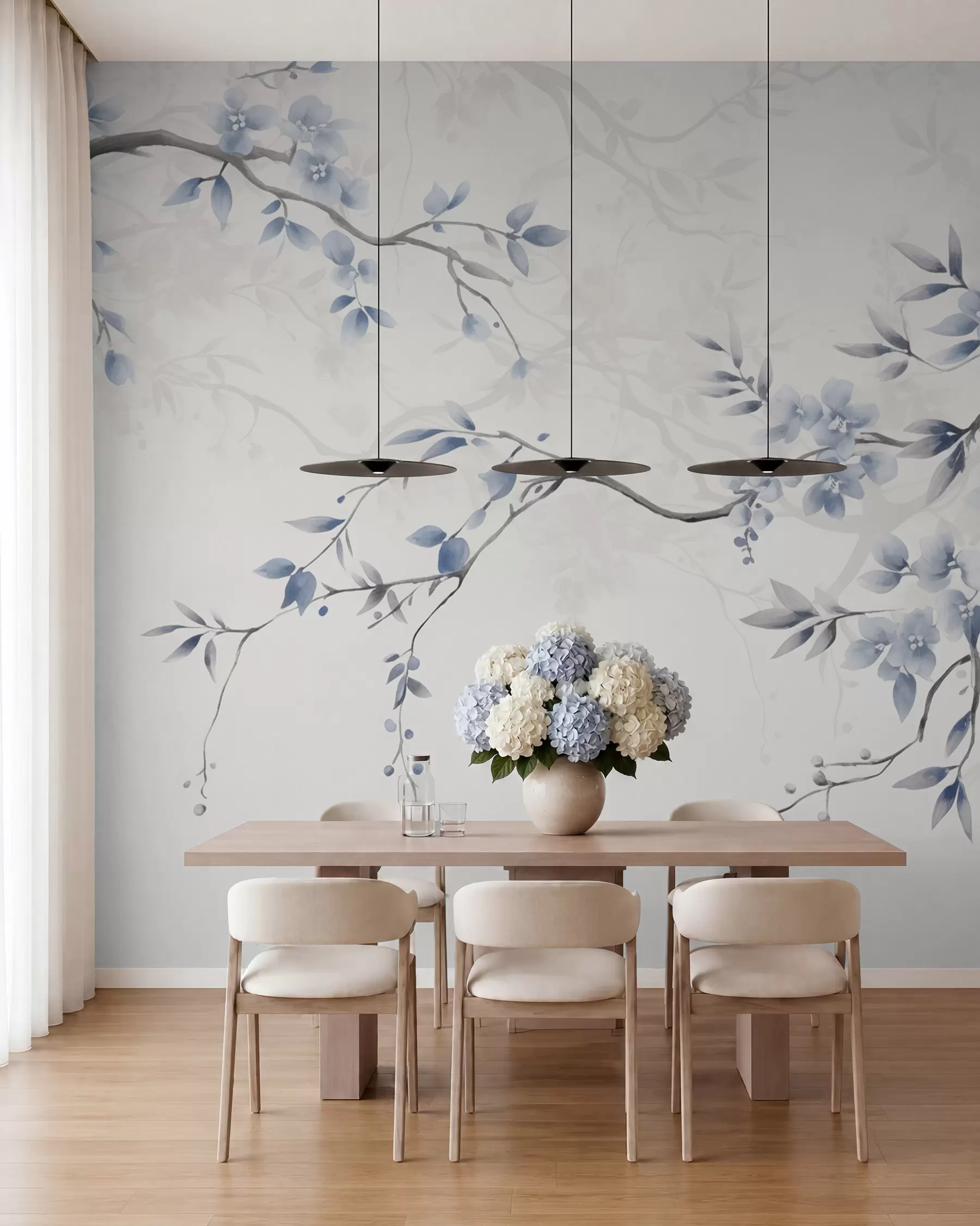 murales de pared Ramas de moda con flores y hojas w02449