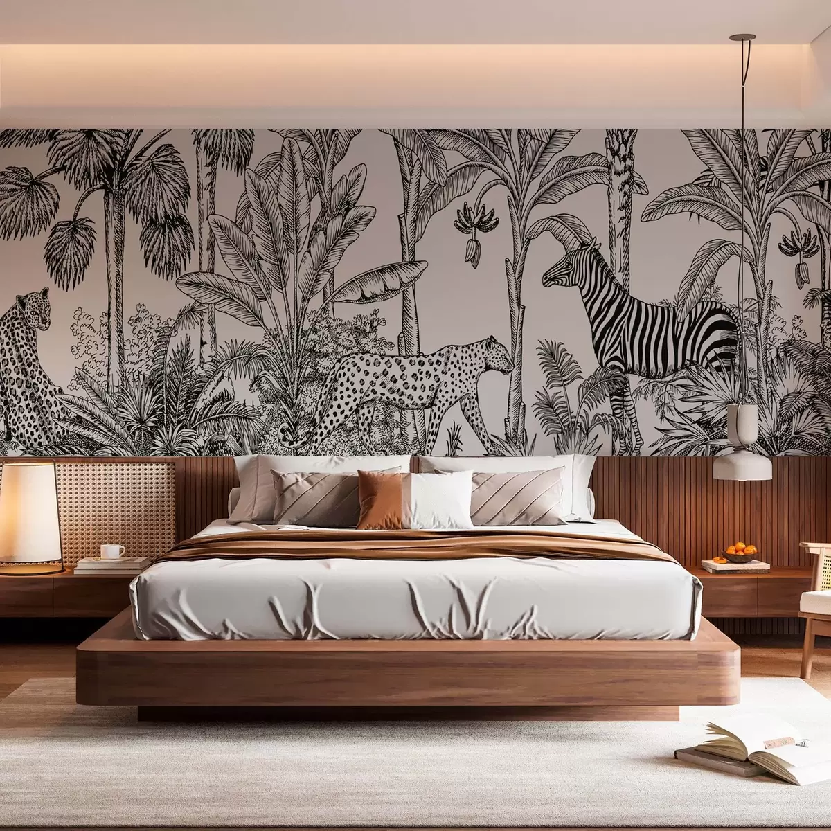 murales de pared Sabana con leopardos y cebras w02419