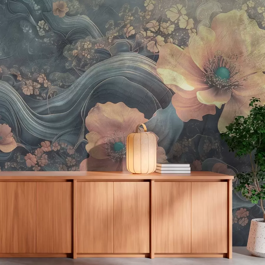 murales de pared Flores grandes sobre fondo abstracto w08480