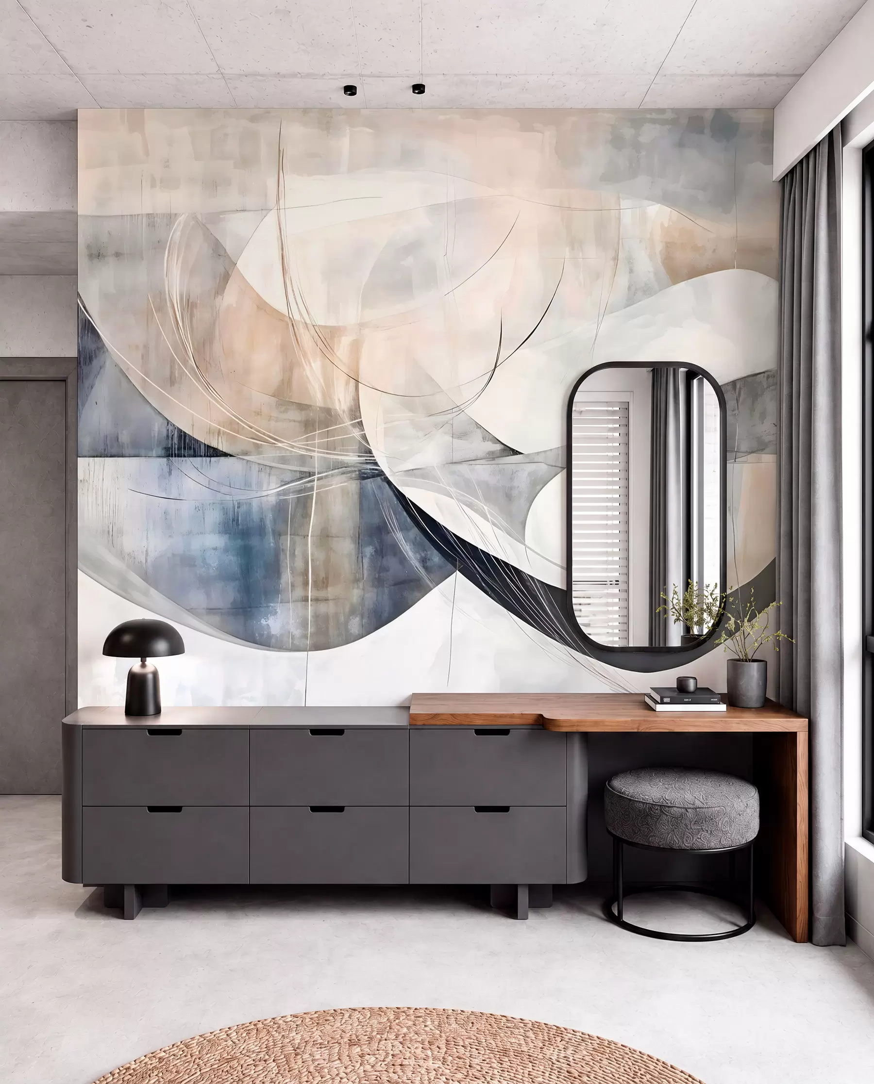 murales de pared Pinceladas amplias en azul w08461
