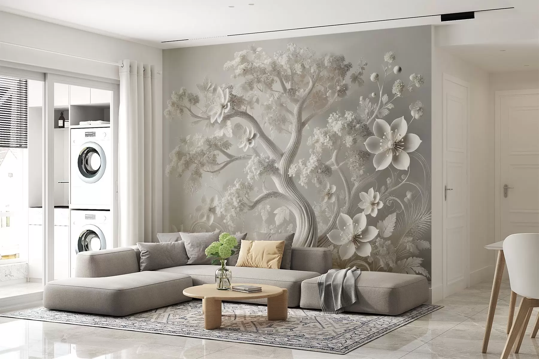 murales de pared fantasía árbol blanco con flores w02455