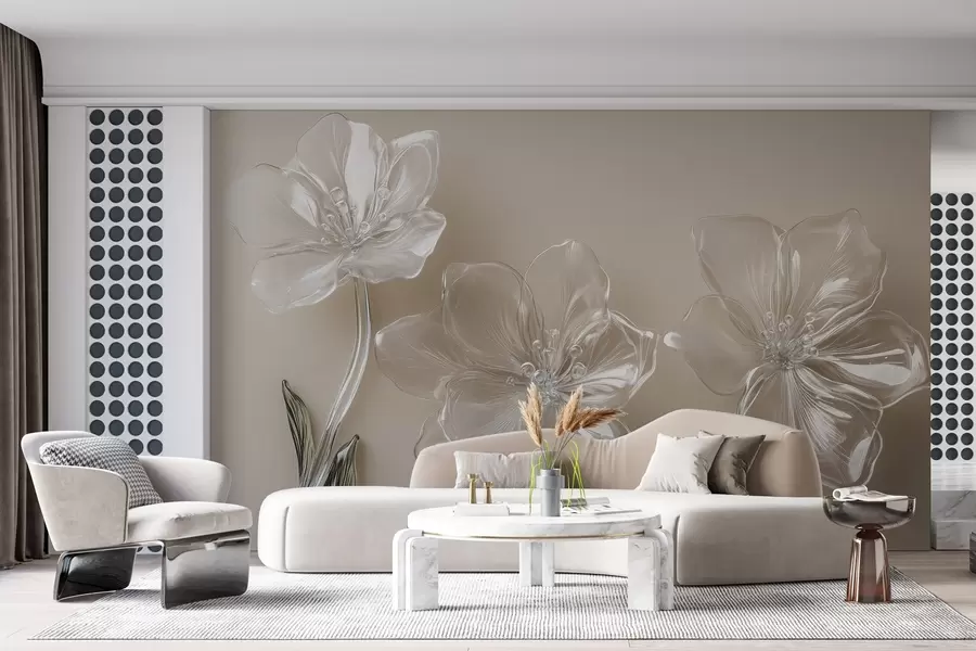 murales de pared flores grandes imitación cristal sobre fondo beige w02518
