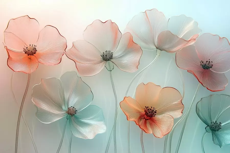 murales de pared flores de amapola imitación cristal en colores delicados w02519