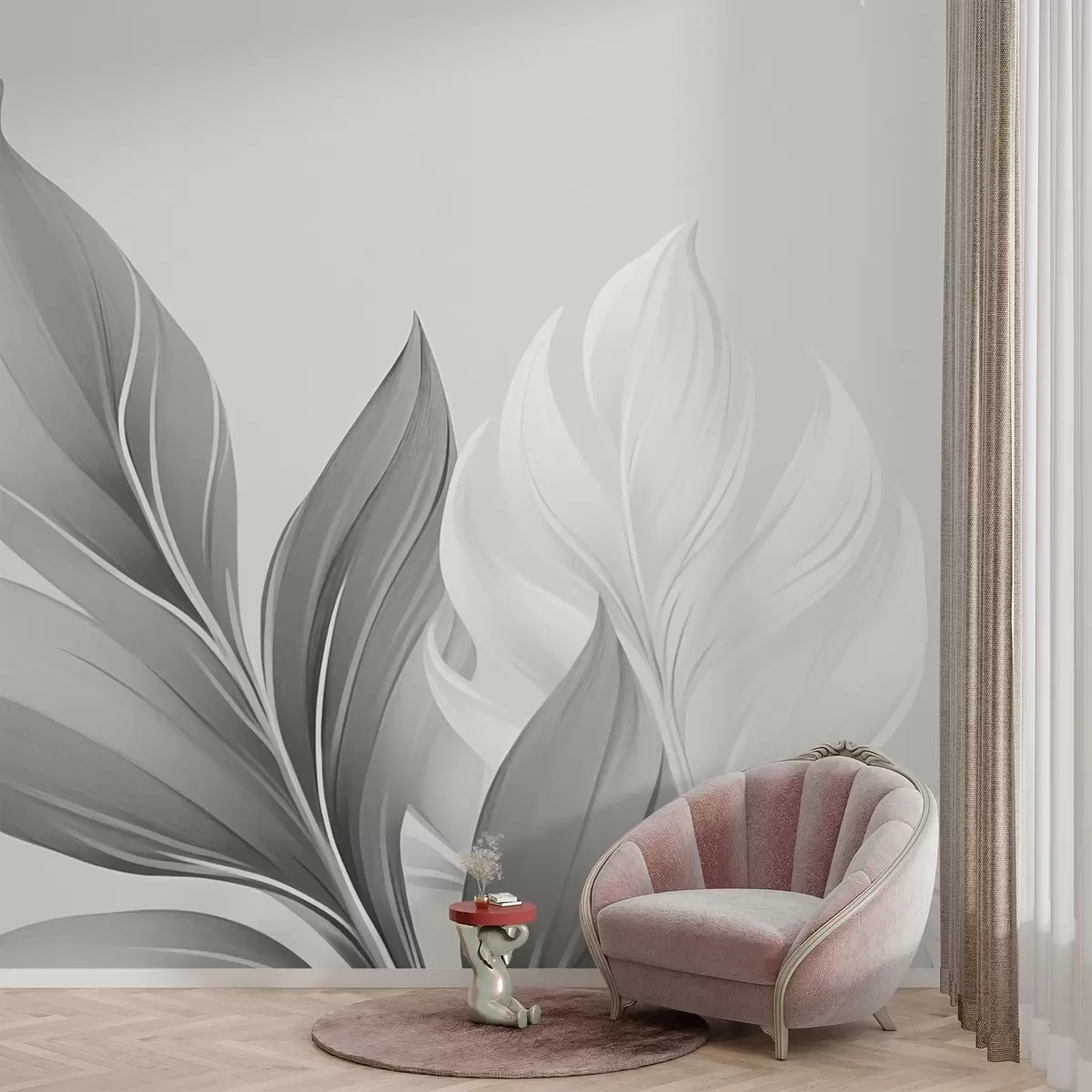 murales de pared Hojas abstractas en blanco y negro w02458