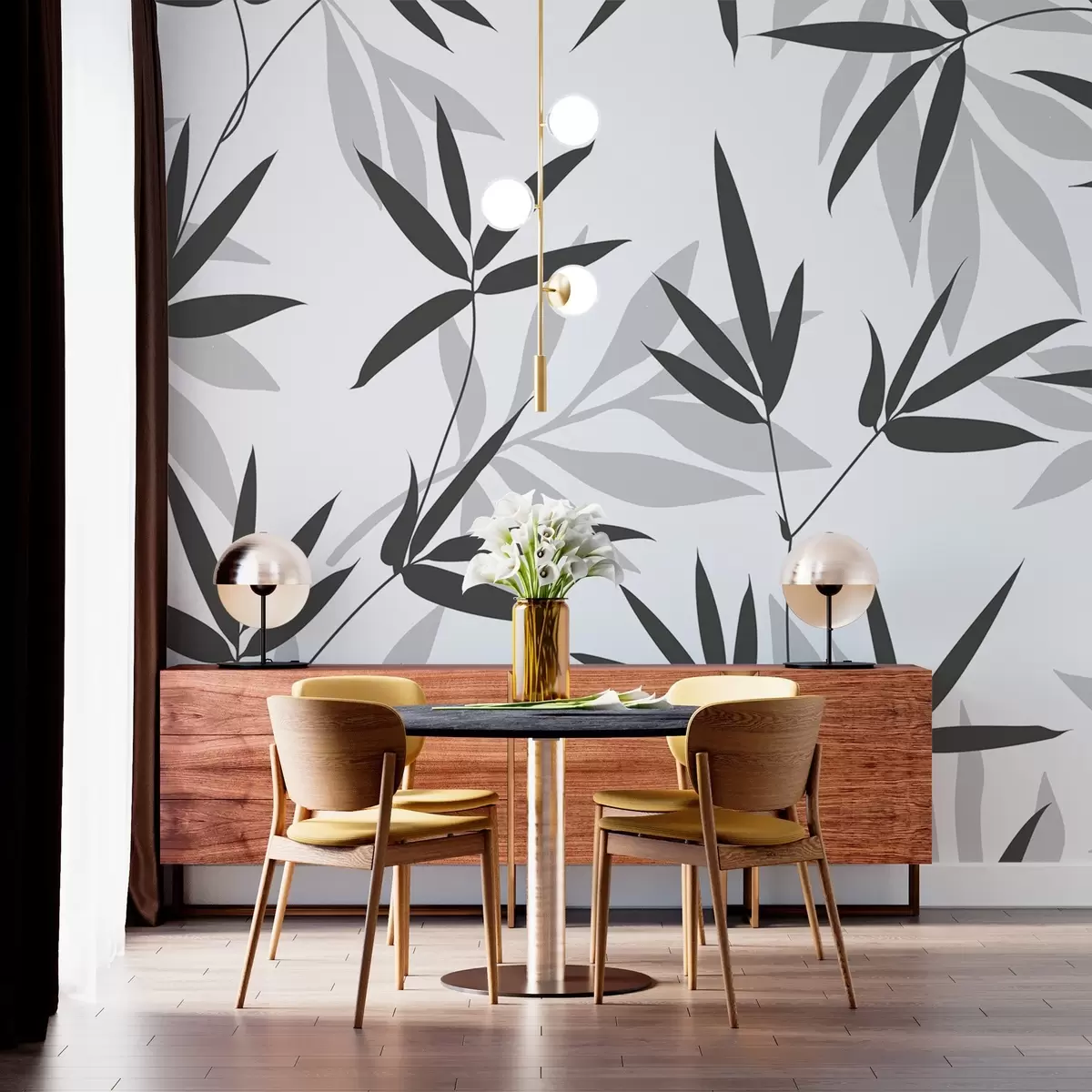 murales de pared Siluetas de hojas de bambú w02460