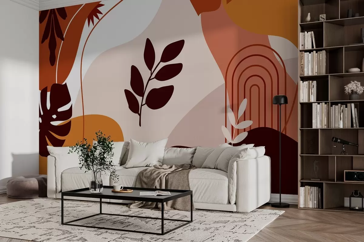 murales de pared Patrón abstracto con siluetas de hojas w02462