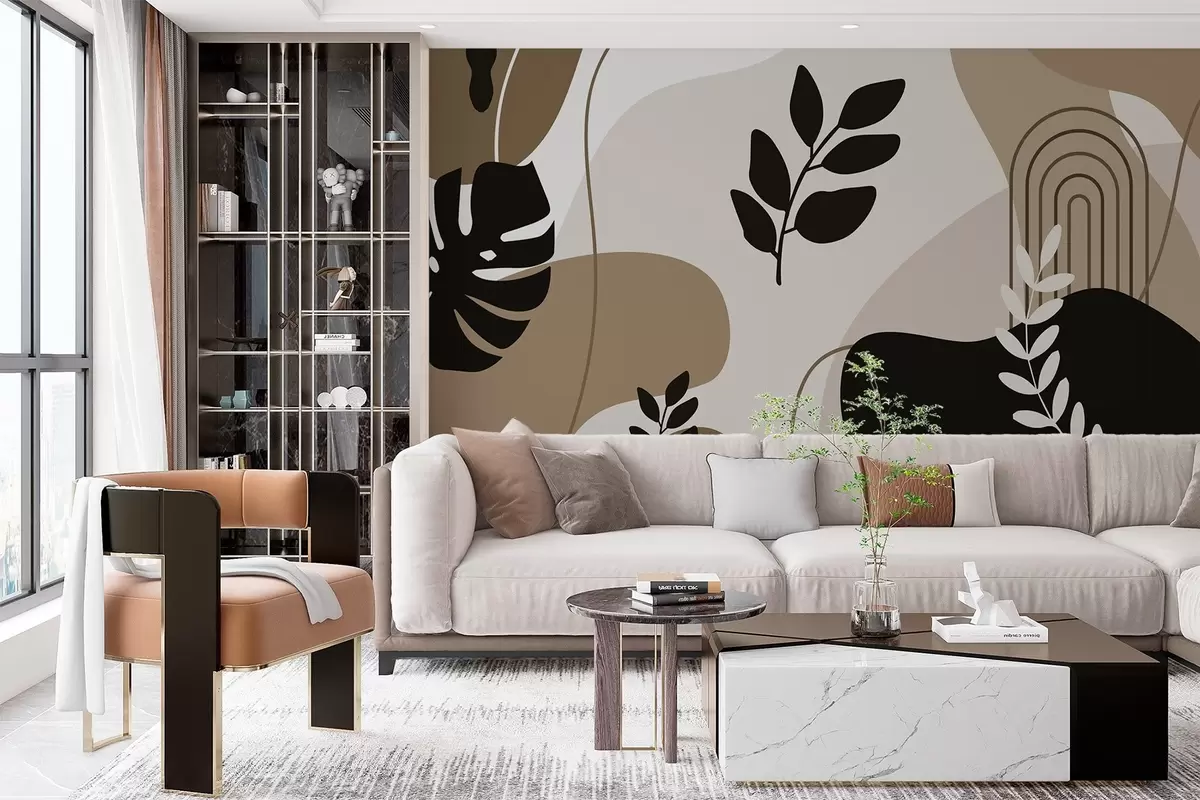 murales de pared Patrón abstracto con siluetas de hojas w02462v1