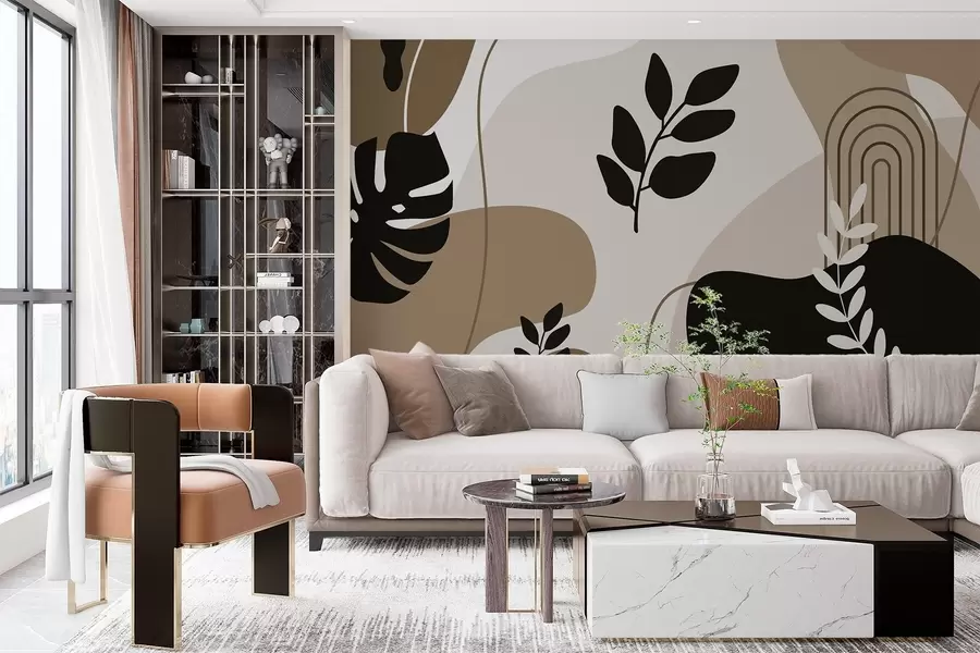 murales de pared Patrón abstracto con siluetas de hojas w02462v1