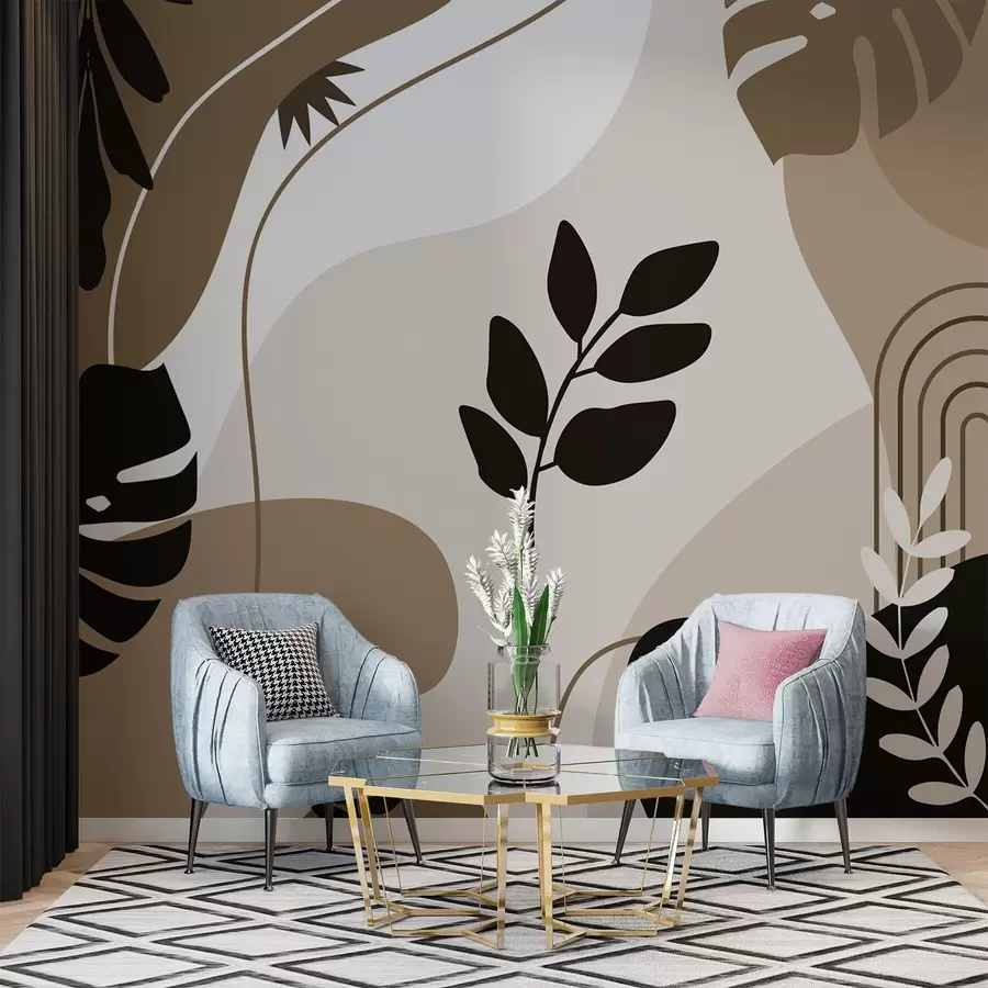 murales de pared Patrón abstracto con siluetas de hojas w02462v1