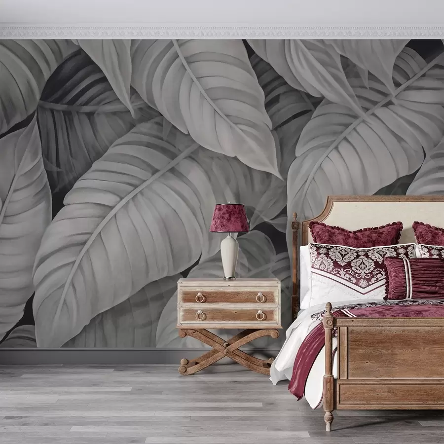 murales de pared Imagen monocroma de hojas tropicales w02463