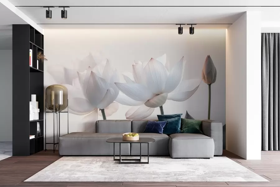 murales de pared Suaves flores de loto con pétalos y hojas w08488