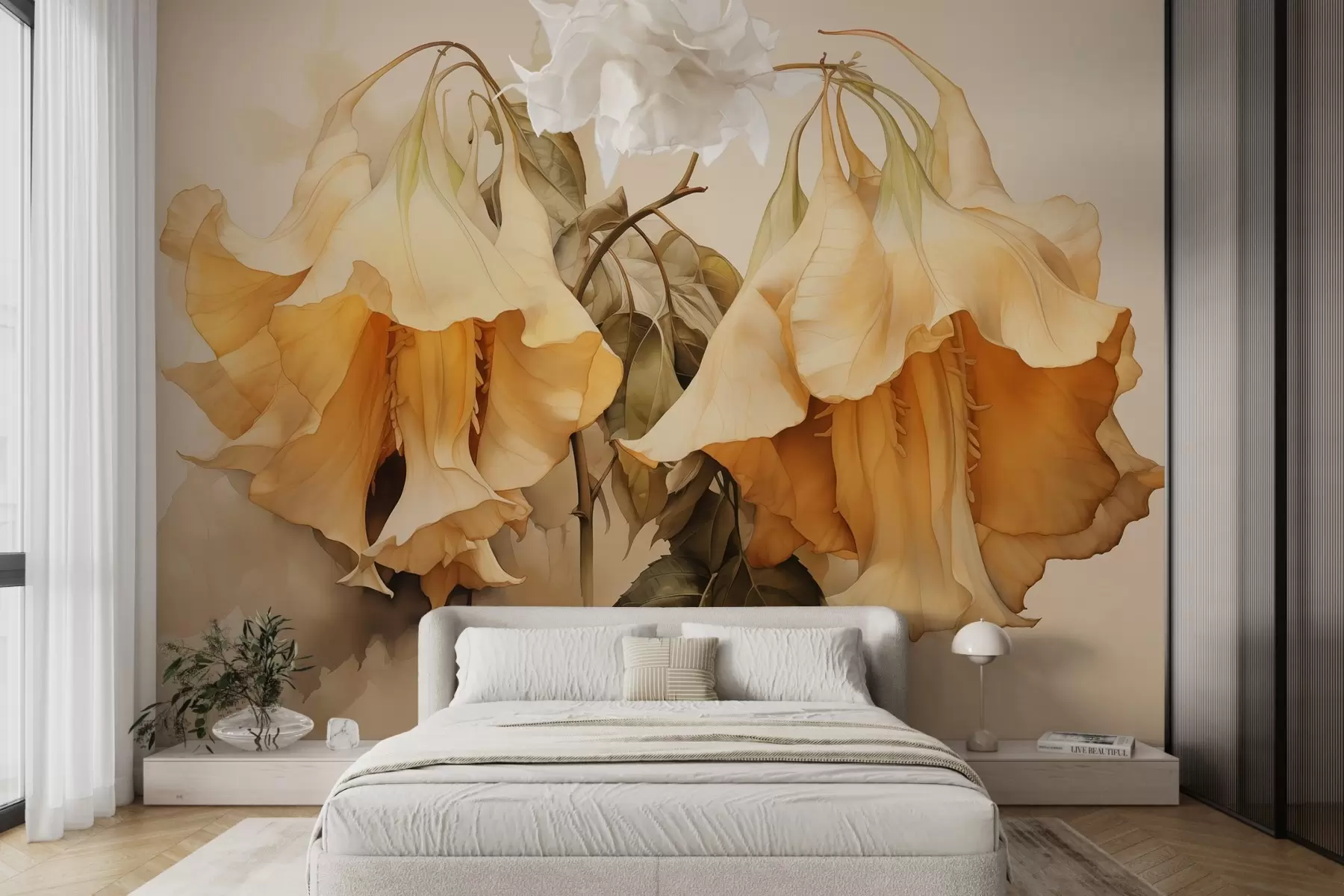 murales de pared Flores amarillo anaranjado imitación acuarela w02467