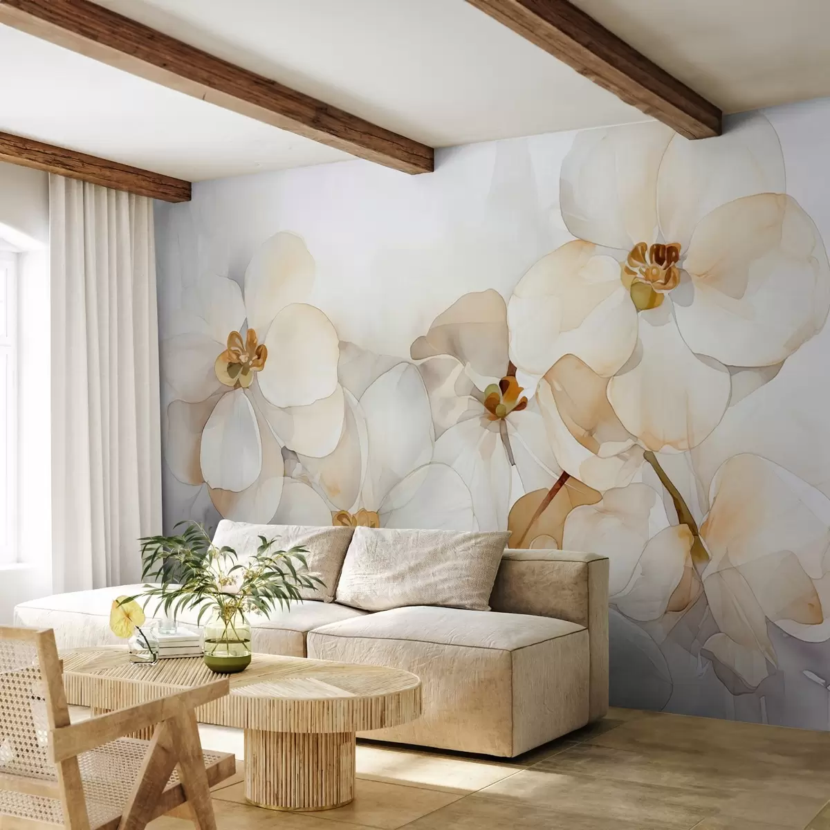 murales de pared Orquídeas blancas imitación acuarela w02470