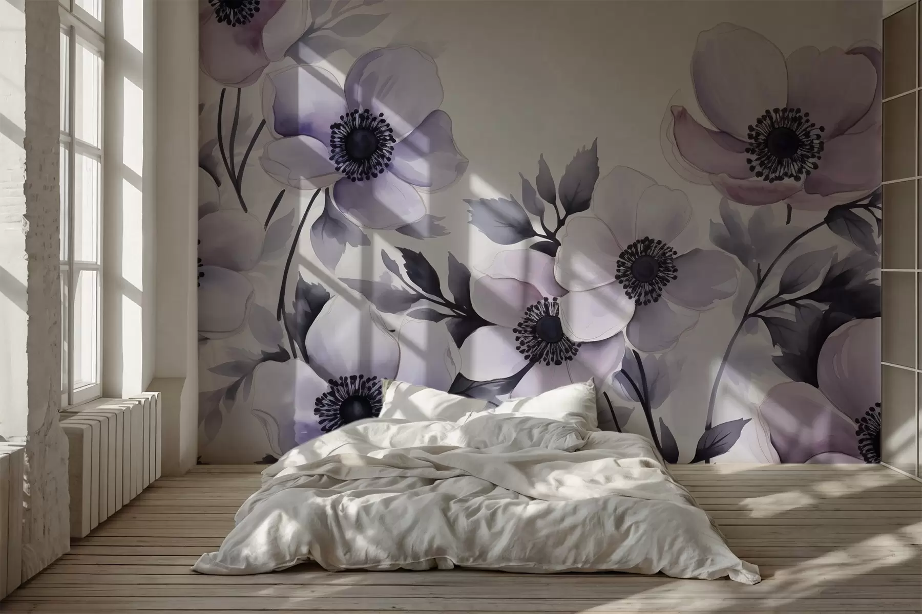 murales de pared Flores violeta púrpura imitación acuarela w02494