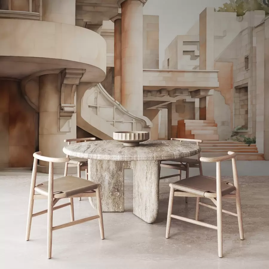 murales de pared Edificio con escalones y columnas imitación acuarela w02498