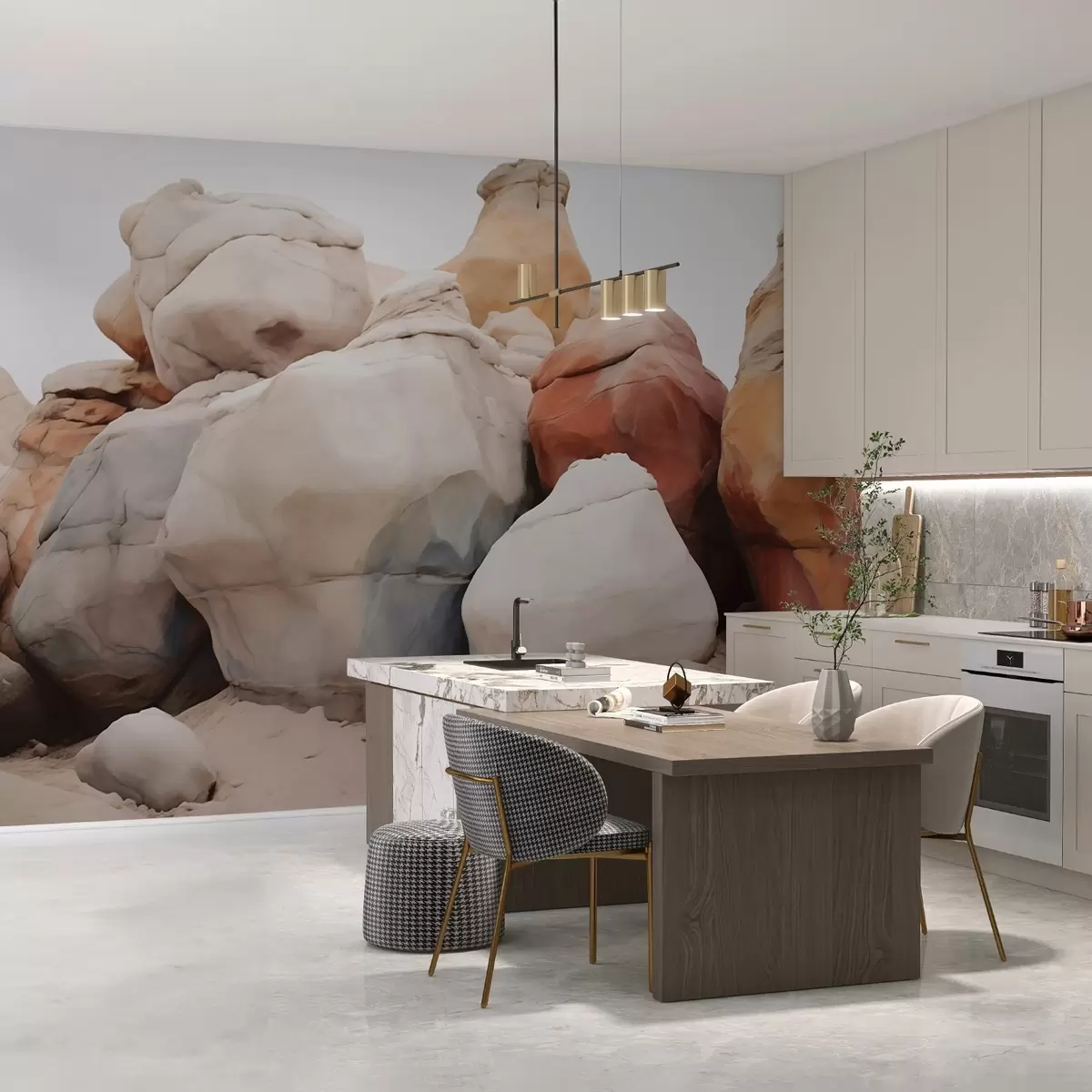 murales de pared Piedras grandes sobre arena imitación acuarela w02500