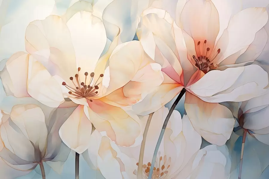 murales de pared Flores con grandes pétalos imitación acuarela w02501