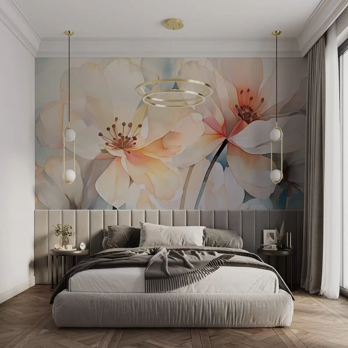 murales de pared Flores con grandes pétalos imitación acuarela w02501