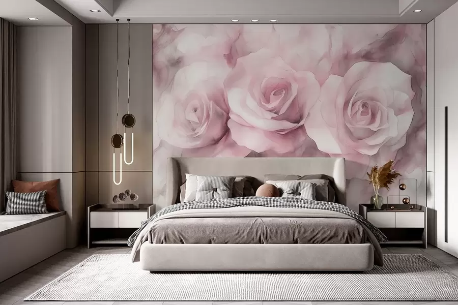 murales de pared Hermosas rosas, estilo acuarela, colores rosas, bohemio w02492v1