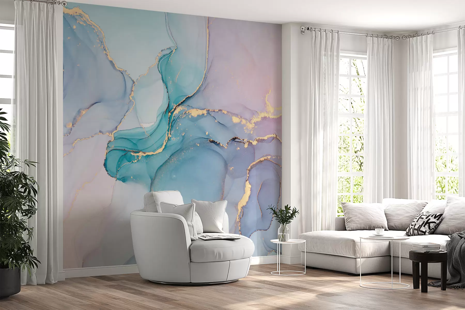 murales de pared Mármol - azul, rosa u49408