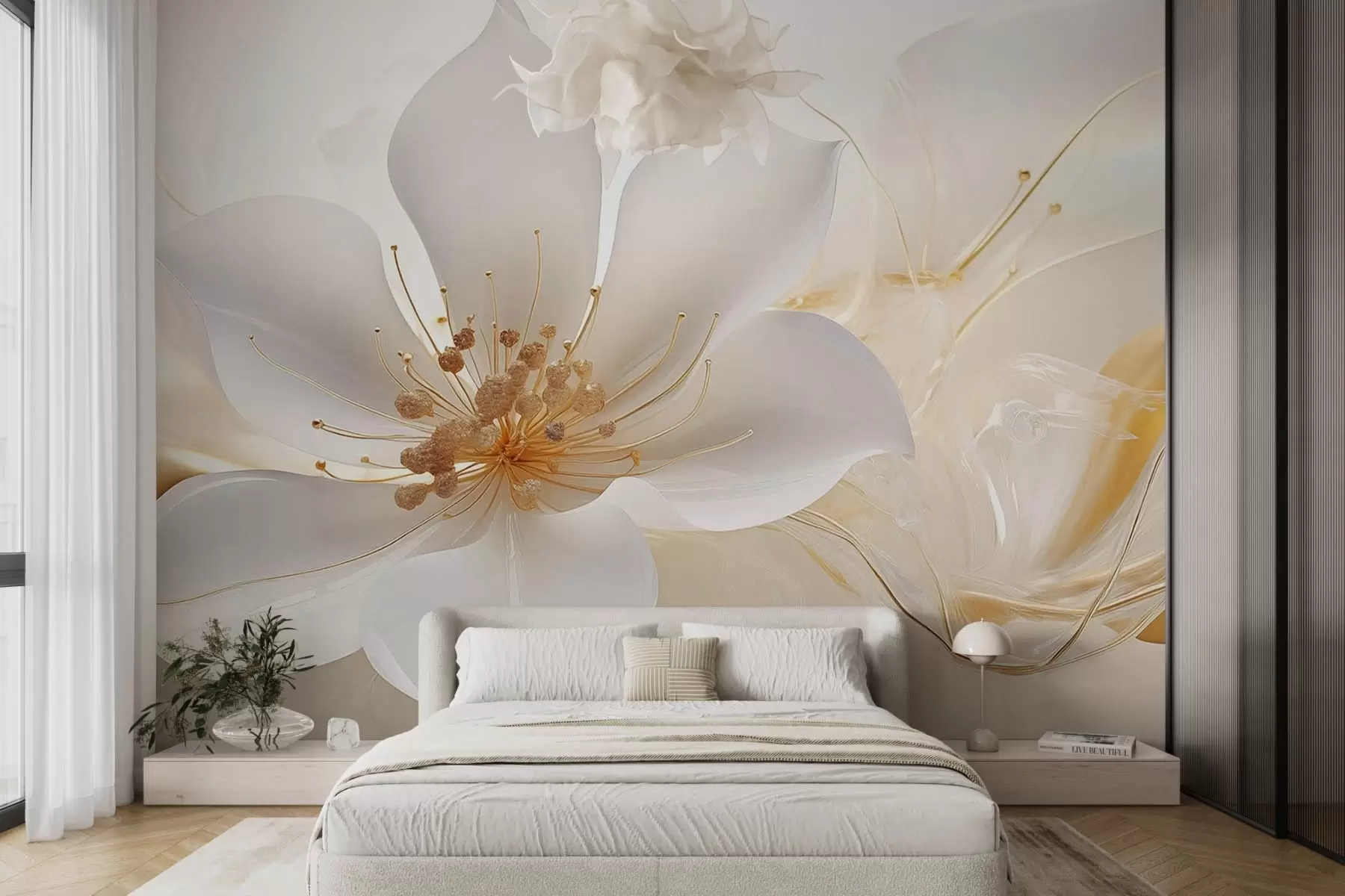murales de pared Gran flor blanca sobre fondo abstracto w08510