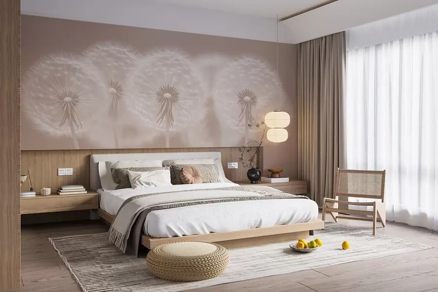 murales de pared Delicados dientes de león rosas sobre un fondo natural rosa w08498v1