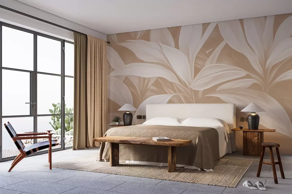 murales de pared Hojas grandes de color rosa suave w08501