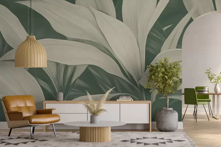 murales de pared Grandes hojas de plantas verdes w08501v1