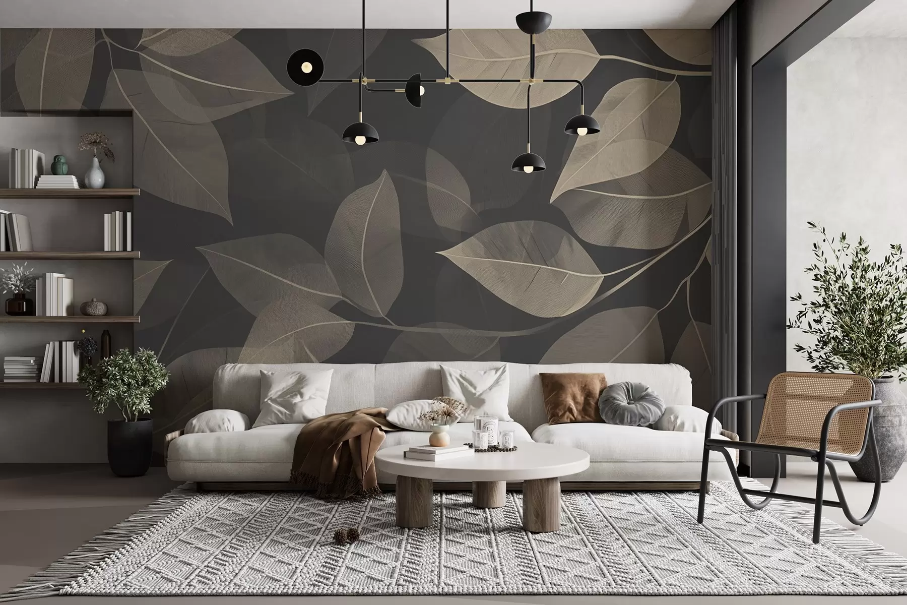 murales de pared Ramas de hojas en tonos azules y grises w08502v1