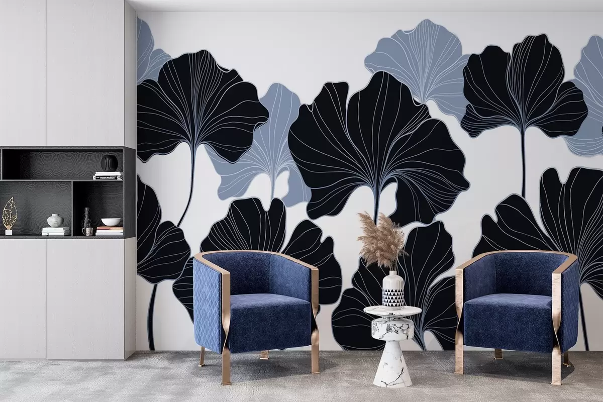 murales de pared Contornos de hojas estilizados w02525