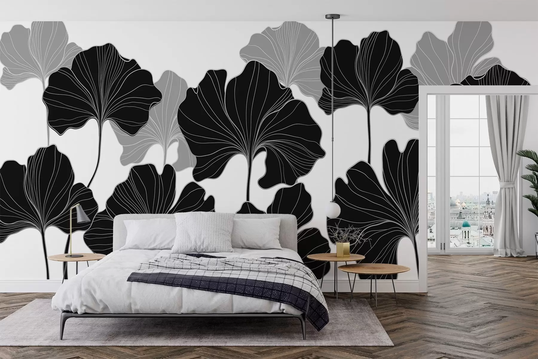 murales de pared Contornos de hojas estilizados w02525v1