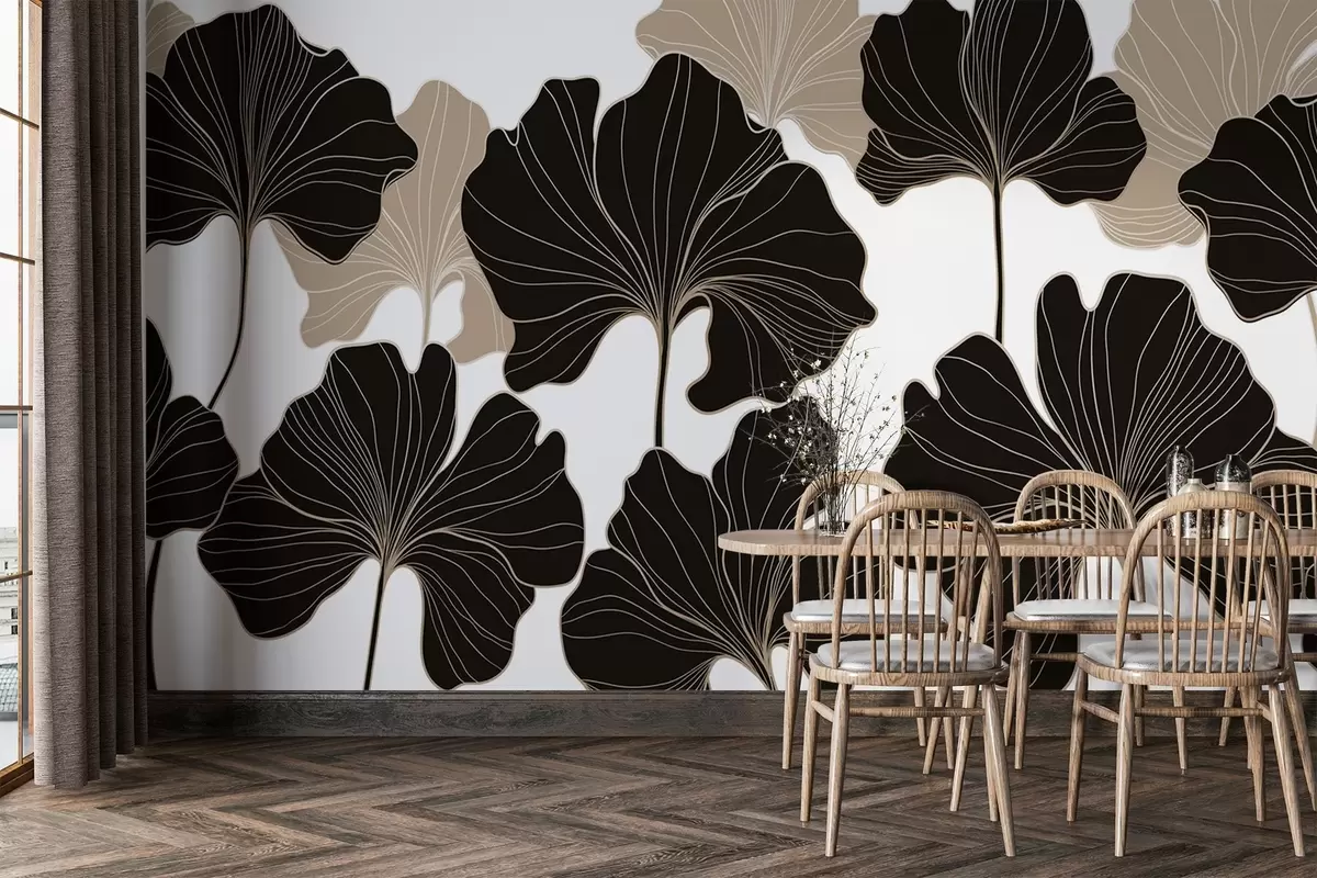 murales de pared Contornos de hojas estilizados w02525v2