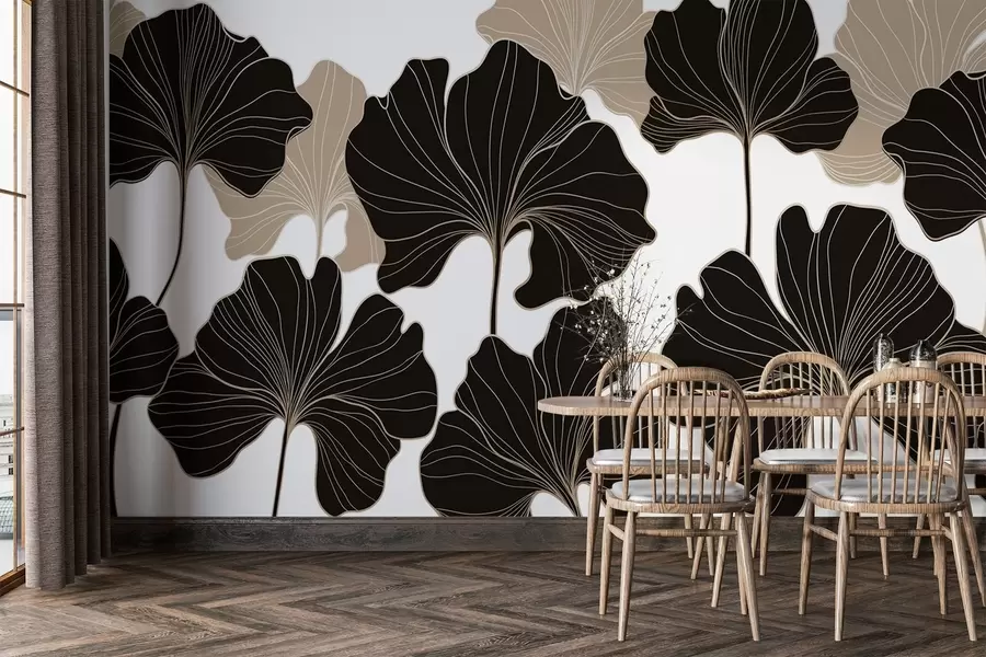 murales de pared Contornos de hojas estilizados w02525v2