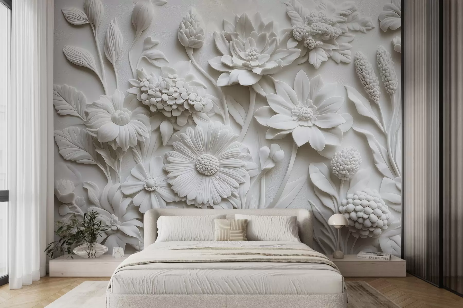 murales de pared papel pintado en bajorrelieve con flores de jardín w02546
