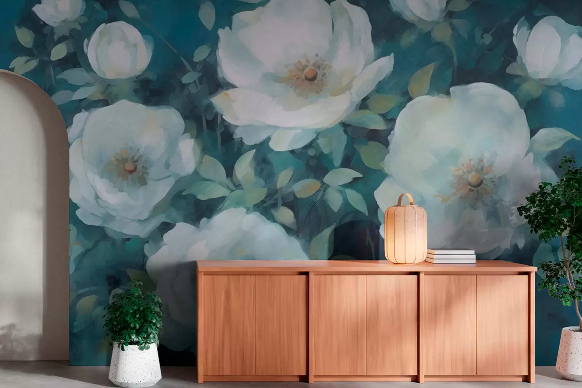 murales de pared Grandes flores blancas w08549
