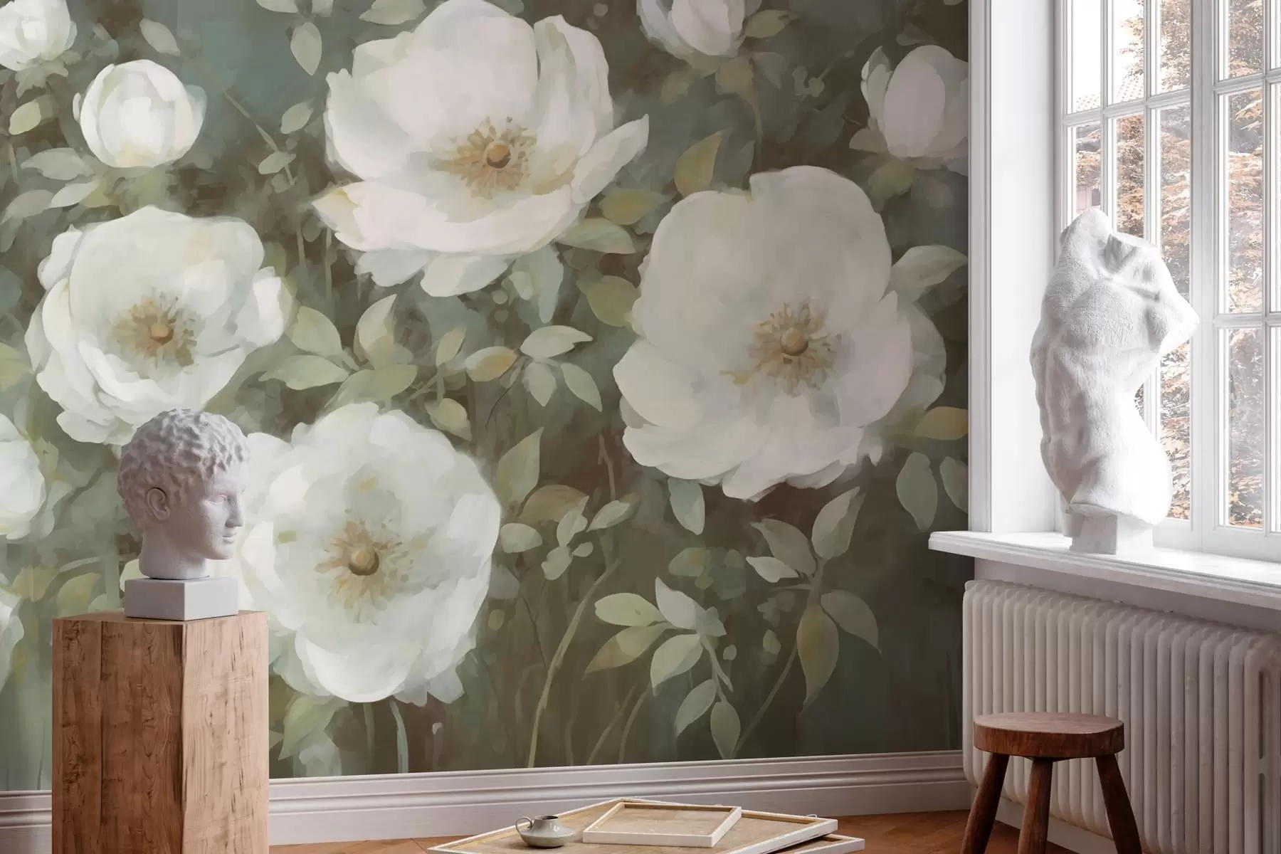 murales de pared Grandes flores blancas w08549v1