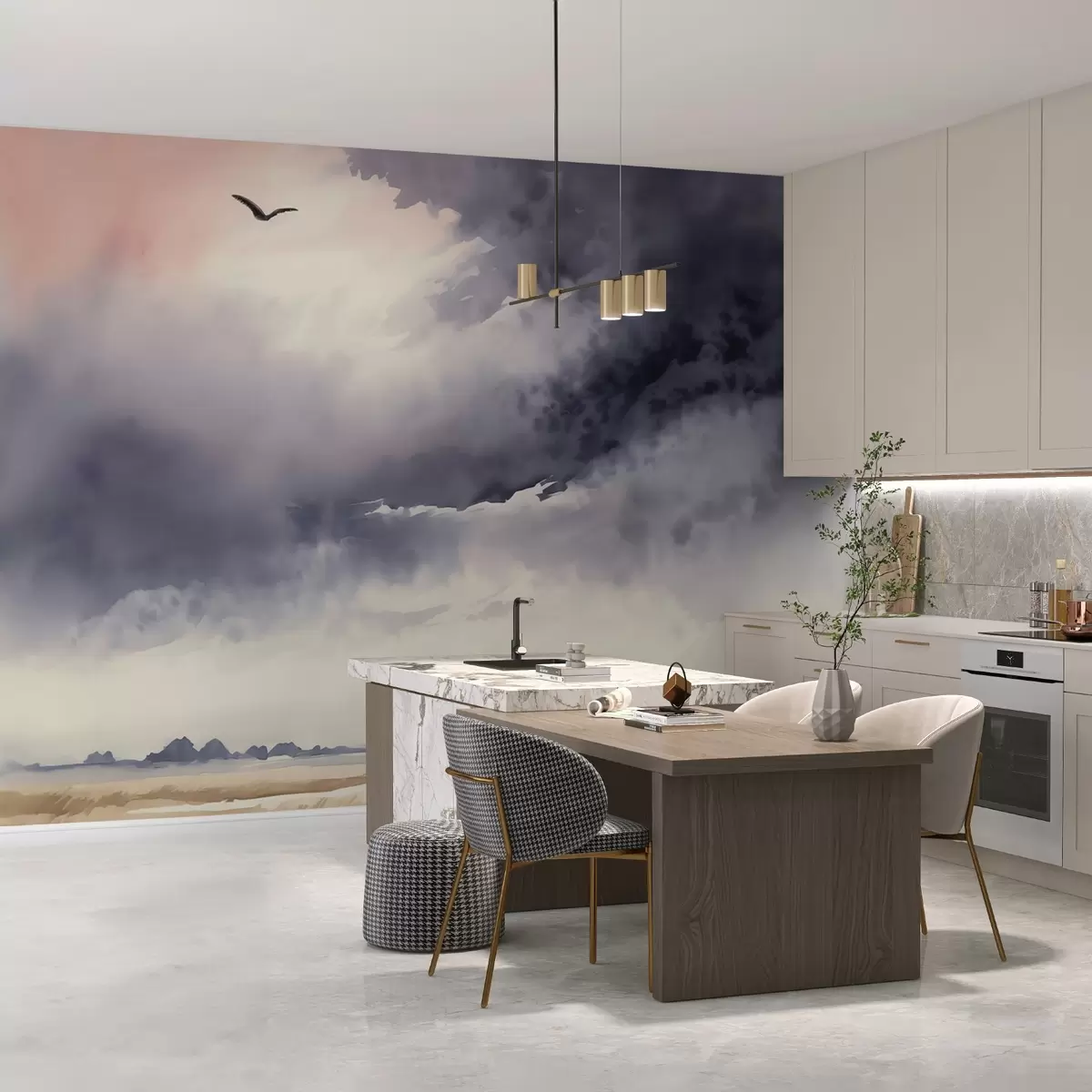 murales de pared Cielo tormentoso sobre el campo imitación acuarela w02581