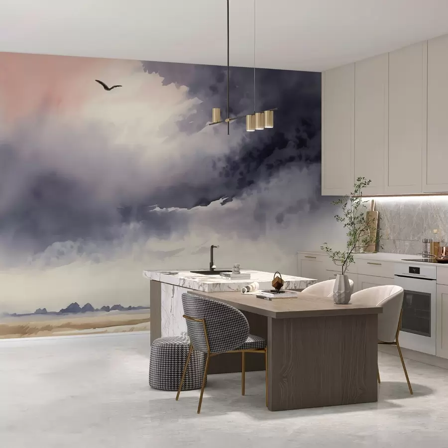 murales de pared Cielo tormentoso sobre el campo imitación acuarela w02581