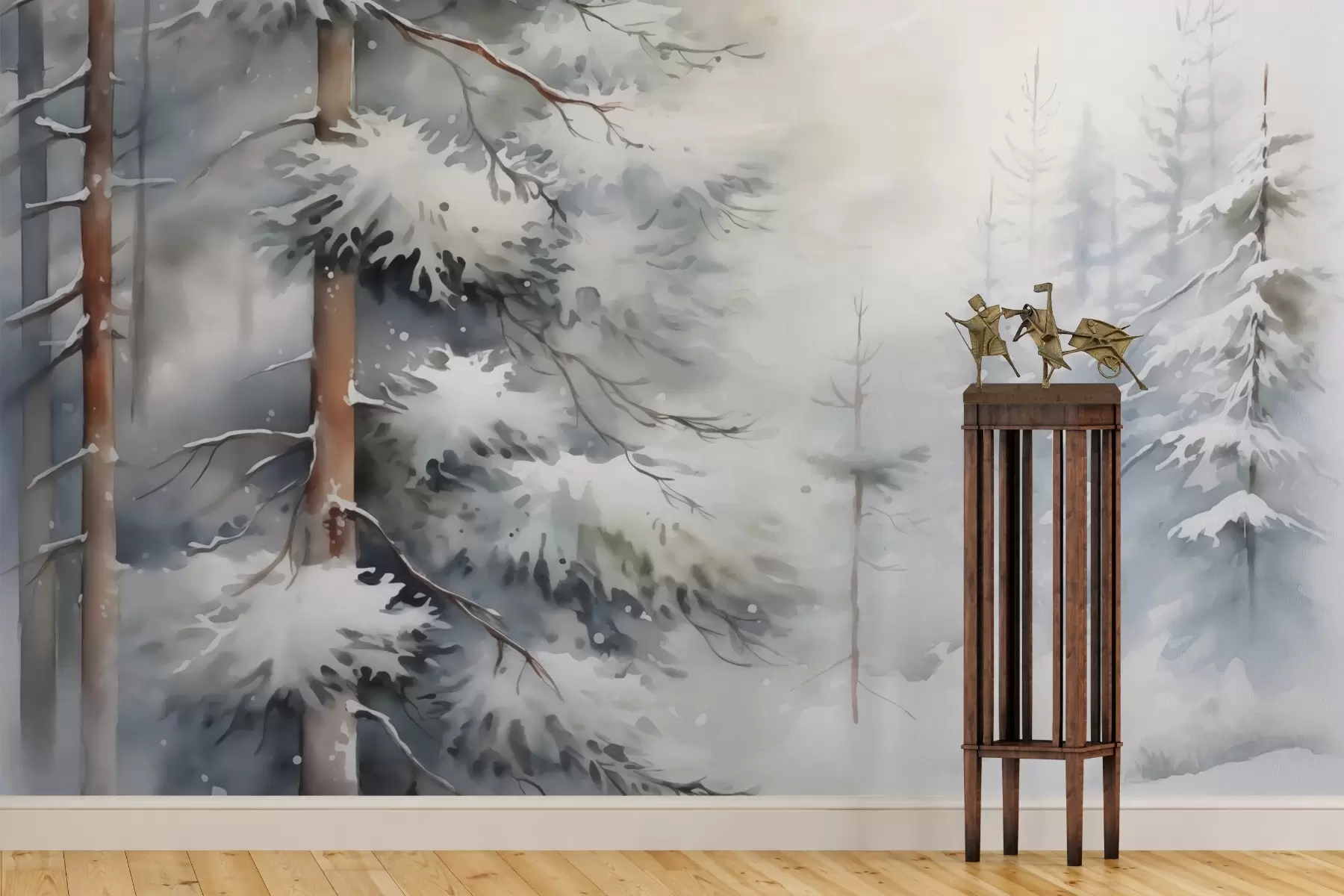 murales de pared Bosque nevado imitación acuarela w02591