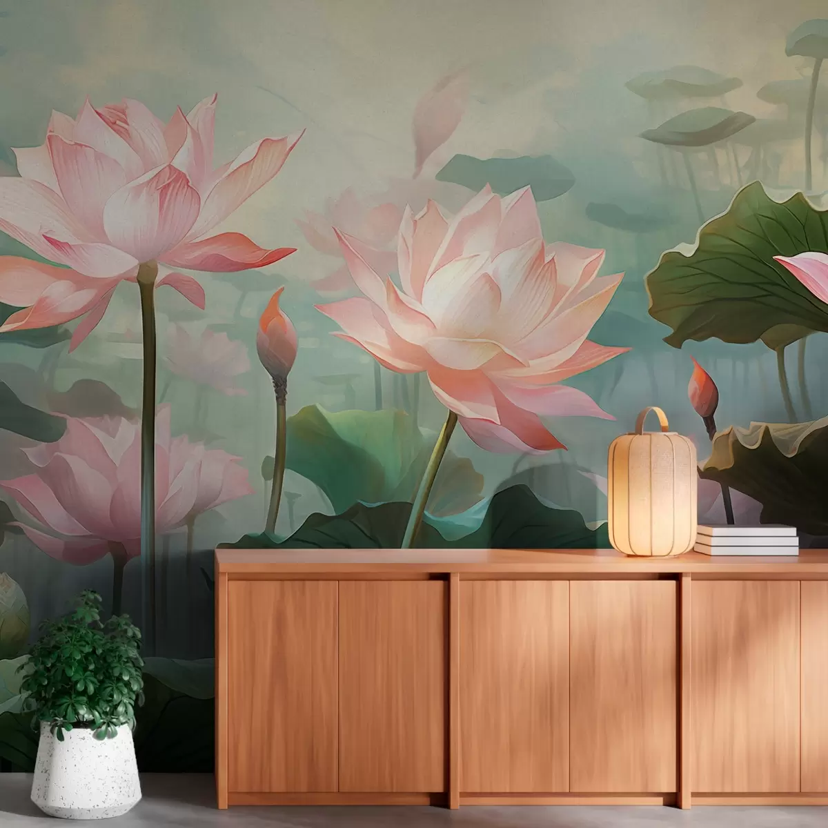 murales de pared Grandes lirios del valle en rosa w02600